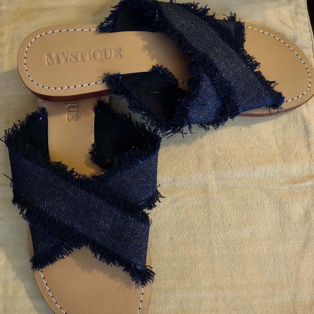 Mystique Denim Cross Slides Size 8 - image 2